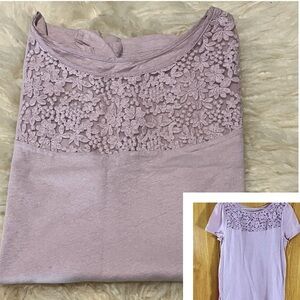 LOFT Dusty Rose Crocheted Tee Top